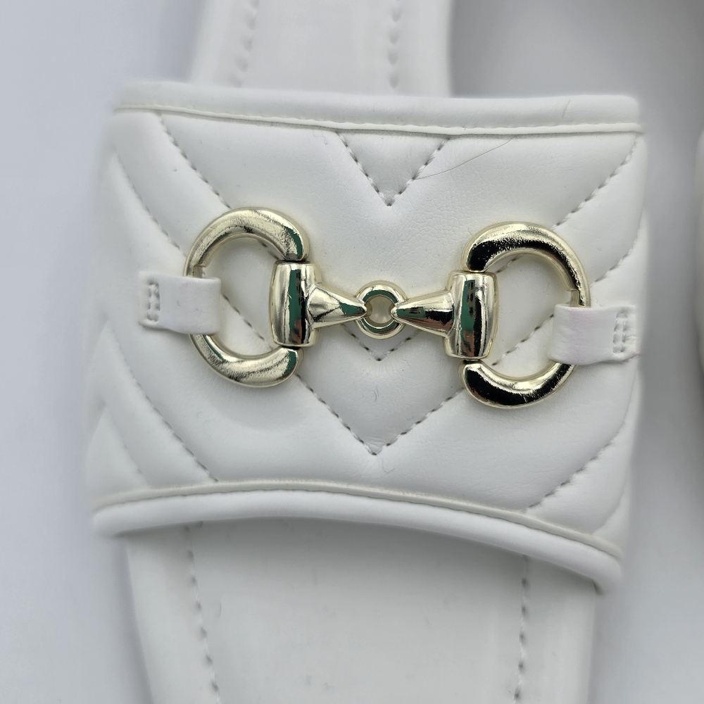 NWOT Anne Klein Kendra Slippers (Block Heel Slide Sandals), White & Gold, 9.5M - Picture 4 of 16